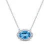 Sale Gabriel & Co. 14K White Gold Oval Blue Topaz and Diamond Halo Pendant Necklace
