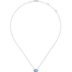 Sale Gabriel & Co. 14K White Gold Oval Blue Topaz and Diamond Halo Pendant Necklace