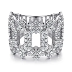 New Gabriel & Co. 18K White Gold Oval Diamond Cutout Stations Statement Ring