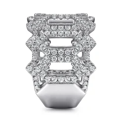 New Gabriel & Co. 18K White Gold Oval Diamond Cutout Stations Statement Ring