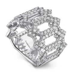 New Gabriel & Co. 18K White Gold Oval Diamond Cutout Stations Statement Ring