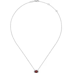 Sale Gabriel & Co. 14K White Gold Oval Garnet and Diamond Halo Pendant Necklace