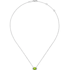 Discount Gabriel & Co. 14K White Gold Oval Peridot and Diamond Halo Pendant Necklace