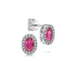 Hot Gabriel & Co. 14K White Gold Oval Ruby and Diamond Halo Stud Earrings