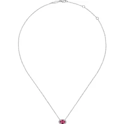 Outlet Gabriel & Co. 14K White Gold Oval Ruby and Diamond Halo Pendant Necklace