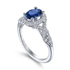 Online Gabriel & Co. 14K White Gold Oval Sapphire and Diamond Halo Ring