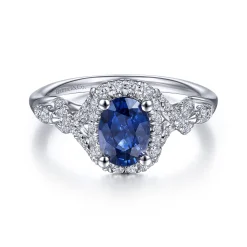 Online Gabriel & Co. 14K White Gold Oval Sapphire and Diamond Halo Ring