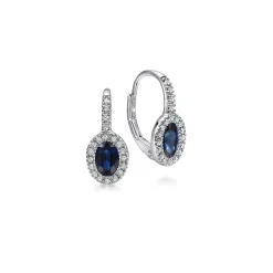 Outlet Gabriel & Co. 14K White Gold Oval Sapphire and Diamond Halo Leverback Earrings