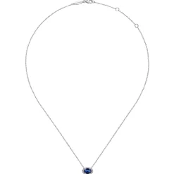 Clearance Gabriel & Co. 14K White Gold Oval Sapphire and Diamond Halo Pendant Necklace