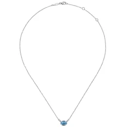 Best Gabriel & Co. 14K White Gold Oval Swiss Blue Topaz Pendant Necklace with Diamond Accents