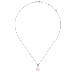 Outlet Gabriel & Co. 14K White Gold Pave Diamond and Pearl Pendant Necklace