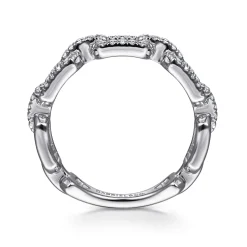 New Gabriel & Co. 14K White Gold Pave Diamond Chain Link Ring Band