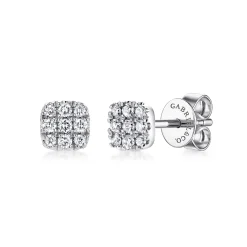 New Gabriel & Co. 14K White Gold Pave Diamond Cushion Cut Stud Earrings