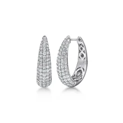Gabriel & Co. 14K White Gold Pave Diamond Graduating Classic Oval Hoop Earrings