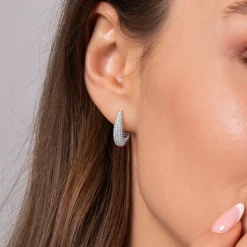 Gabriel & Co. 14K White Gold Pave Diamond Graduating Classic Oval Hoop Earrings