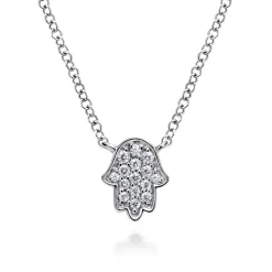 New Gabriel & Co. 14K White Gold Pave Diamond Hamsa Pendant Necklace