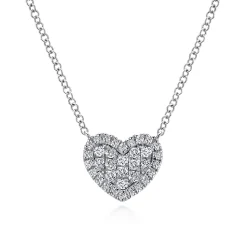 New Gabriel & Co. 14K White Gold Pave Diamond Heart Pendant Necklace