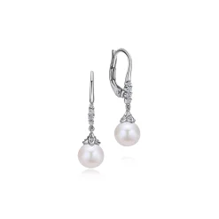 Outlet Gabriel & Co. 14K White Gold Pave Diamond Pearl Drop Earrings