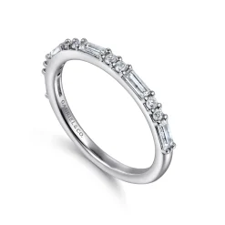 Discount Gabriel & Co. 14K White Gold Pave Round and Baguette Diamond Anniversary Band - 0.35 ct