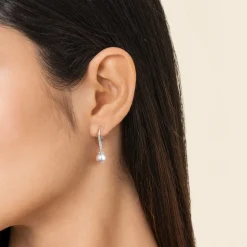 Discount Gabriel & Co. 14K White Gold Pearl and Diamond Leverback Earrings