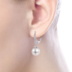 Discount Gabriel & Co. 14K White Gold Pearl and Diamond Leverback Earrings