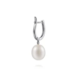 Outlet Gabriel & Co. 14K White Gold Pearl Drop Diamond Huggies
