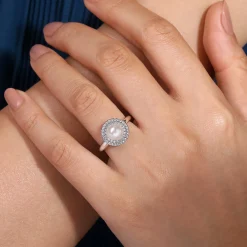 Online Gabriel & Co. 14K White Gold Pearl Ring with Diamond Double Halo