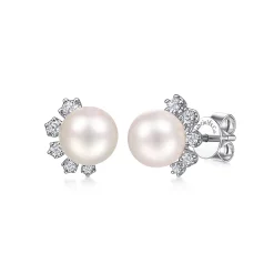 Sale Gabriel & Co. 14K White Gold Pearl Stud Earrings with Diamond Accents