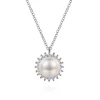 Outlet Gabriel & Co. 14K White Gold Pearl with Diamond Halo Pendant Necklace