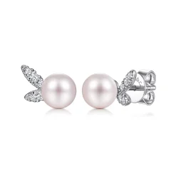 Hot Gabriel & Co. 14K White Gold Pearl with Diamond Accents Stud Earrings