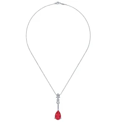 Online Gabriel & Co. 14K White Gold Pear Shaped Ruby and Diamond Drop Pendant Necklace