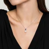 Clearance Gabriel & Co. 14K White Gold Pear Shaped Sapphire and Diamond Halo Pendant Necklace with Pearl