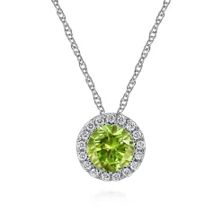 Outlet Gabriel & Co. 14K White Gold Peridot and Diamond Halo Pendant Necklace