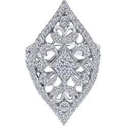 Outlet Gabriel & Co. 18K White Gold Pointed Oval Openwork Diamond Statement Ring