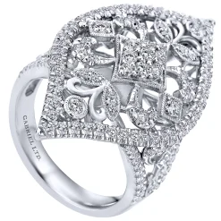 Outlet Gabriel & Co. 18K White Gold Pointed Oval Openwork Diamond Statement Ring
