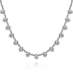 Gabriel & Co. 18K White Gold Princess and Round Diamond Necklace