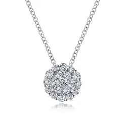 New Gabriel & Co. 14K White Gold Prong Set Diamond Cluster Pendant Necklace