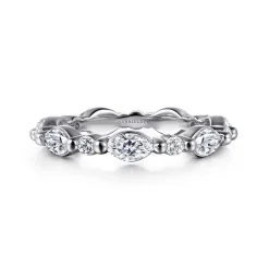 Gabriel & Co. 14K White Gold Prong Set Marquise and Round Diamond Eternity Band - 1.55 ct