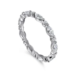 Sale Gabriel & Co. 14K White Gold Prong Set Marquise and Round Diamond Eternity Band - 0.75 ct