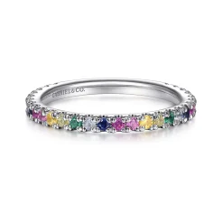 Hot Gabriel & Co. 14K White Gold Rainbow Color Stone Stackable Ring