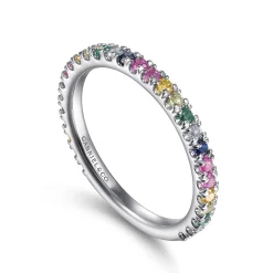 Hot Gabriel & Co. 14K White Gold Rainbow Color Stone Stackable Ring