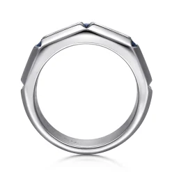 Sale Gabriel & Co. 14K White Gold Ring with Princess Cut Sapphire B quality Stations in East West Brush Finish