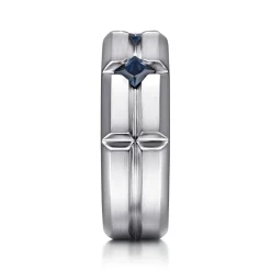 Sale Gabriel & Co. 14K White Gold Ring with Princess Cut Sapphire B quality Stations in East West Brush Finish