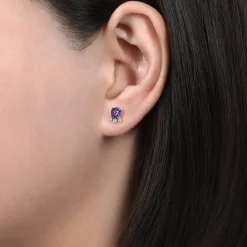 Hot Gabriel & Co. 14K White Gold Round Amethyst and Diamond Accent Stud Earrings