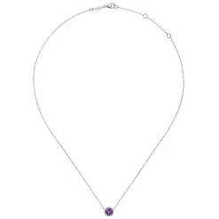Hot Gabriel & Co. 14K White Gold Round Amethyst and Diamond Halo Pendant Necklace