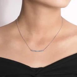 Hot Gabriel & Co. 14K White Gold Round and Baguette Diamond Curved Bar Necklace