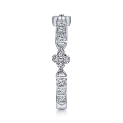 Outlet Gabriel & Co. 14K White Gold Round and Princess Cut Diamond Stations Anniversary Band with Milgrain - 0.55 ct