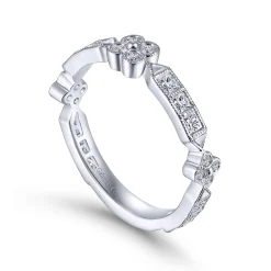Outlet Gabriel & Co. 14K White Gold Round and Princess Cut Diamond Stations Anniversary Band with Milgrain - 0.55 ct