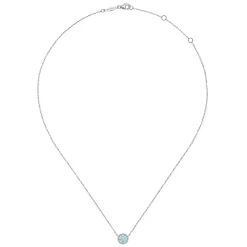 Outlet Gabriel & Co. 14K White Gold Round Aquamarine and Diamond Halo Pendant Necklace