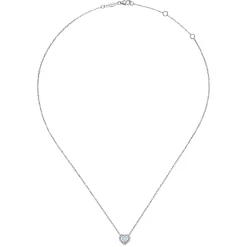Sale Gabriel & Co. 14K White Gold Round Aquamarine and Diamond Heart Pendant Necklace